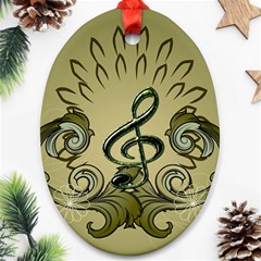 Decorative Clef With Damask In Soft Green Ornament (oval)  by FantasyWorld7