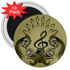 Decorative Clef With Damask In Soft Green 3  Magnets (10 Pack) 