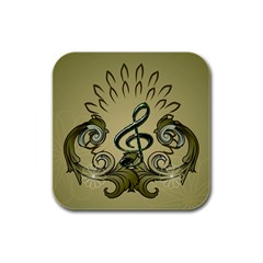 Decorative Clef With Damask In Soft Green Rubber Square Coaster (4 Pack) 