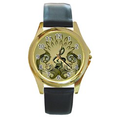 Decorative Clef With Damask In Soft Green Round Gold Metal Watches