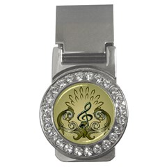 Decorative Clef With Damask In Soft Green Money Clips (cz) 