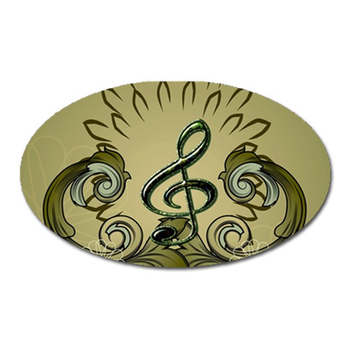 Decorative Clef With Damask In Soft Green Oval Magnet