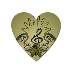 Decorative Clef With Damask In Soft Green Heart Magnet