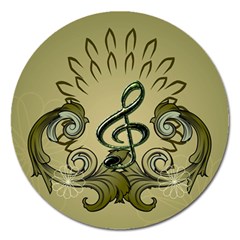 Decorative Clef With Damask In Soft Green Magnet 5  (round) by FantasyWorld7