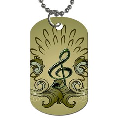 Decorative Clef With Damask In Soft Green Dog Tag (one Side)