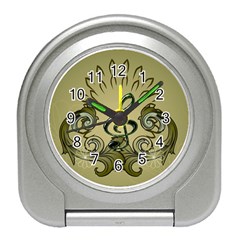 Decorative Clef With Damask In Soft Green Travel Alarm Clocks by FantasyWorld7