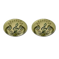 Decorative Clef With Damask In Soft Green Cufflinks (oval) by FantasyWorld7