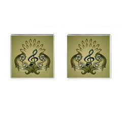 Decorative Clef With Damask In Soft Green Cufflinks (square) by FantasyWorld7