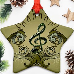 Decorative Clef With Damask In Soft Green Star Ornament (two Sides)  by FantasyWorld7