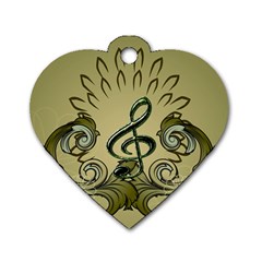 Decorative Clef With Damask In Soft Green Dog Tag Heart (one Side)