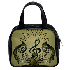 Decorative Clef With Damask In Soft Green Classic Handbags (2 Sides) by FantasyWorld7