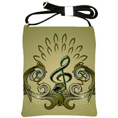 Decorative Clef With Damask In Soft Green Shoulder Sling Bags by FantasyWorld7