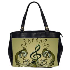 Decorative Clef With Damask In Soft Green Office Handbags (2 Sides)  by FantasyWorld7