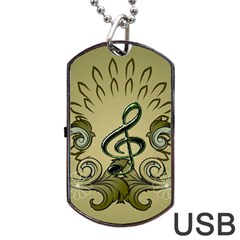 Decorative Clef With Damask In Soft Green Dog Tag Usb Flash (two Sides)  by FantasyWorld7