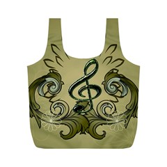 Decorative Clef With Damask In Soft Green Full Print Recycle Bags (m) 