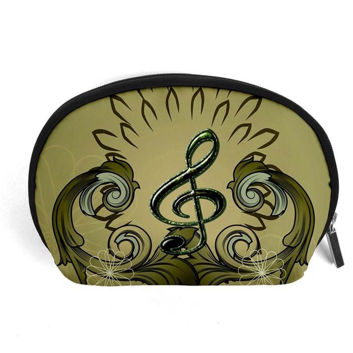 Decorative Clef With Damask In Soft Green Accessory Pouches (Large) 