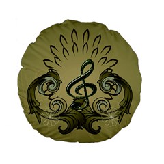 Decorative Clef With Damask In Soft Green Standard 15  Premium Flano Round Cushions