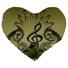 Decorative Clef With Damask In Soft Green Large 19  Premium Flano Heart Shape Cushions