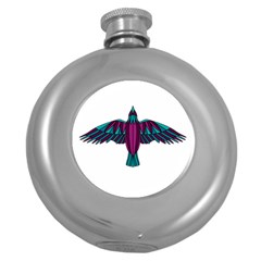 Stained Glass Bird Illustration  Round Hip Flask (5 Oz)