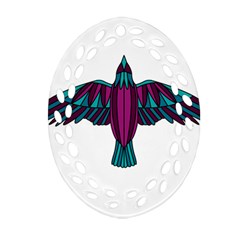 Stained Glass Bird Illustration  Oval Filigree Ornament (2-side) 