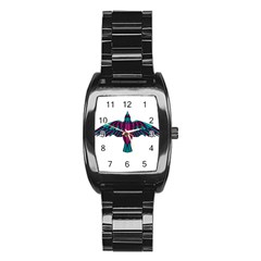 Stained Glass Bird Illustration  Stainless Steel Barrel Watch