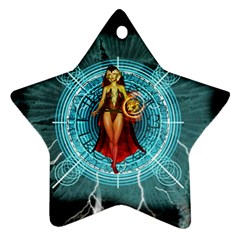 Beautiful Witch With Magical Background Ornament (star) 