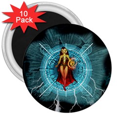 Beautiful Witch With Magical Background 3  Magnets (10 Pack) 