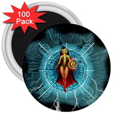 Beautiful Witch With Magical Background 3  Magnets (100 Pack)