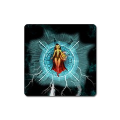 Beautiful Witch With Magical Background Square Magnet