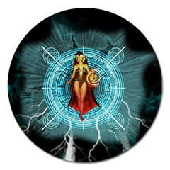 Beautiful Witch With Magical Background Magnet 5  (round)