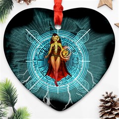 Beautiful Witch With Magical Background Heart Ornament (2 Sides) by FantasyWorld7