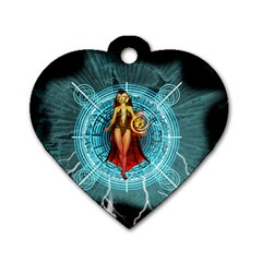 Beautiful Witch With Magical Background Dog Tag Heart (two Sides)