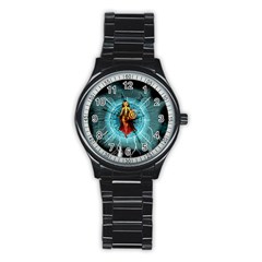 Beautiful Witch With Magical Background Stainless Steel Round Watches