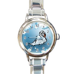 Wonderful Swan Made Of Floral Elements Round Italian Charm Watches