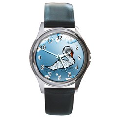 Wonderful Swan Made Of Floral Elements Round Metal Watches