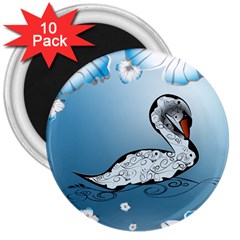 Wonderful Swan Made Of Floral Elements 3  Magnets (10 Pack)  by FantasyWorld7