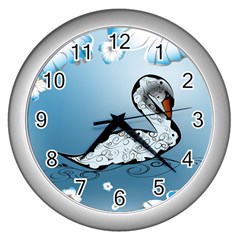 Wonderful Swan Made Of Floral Elements Wall Clocks (silver) 