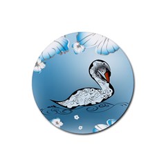 Wonderful Swan Made Of Floral Elements Rubber Coaster (round)  by FantasyWorld7