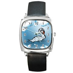 Wonderful Swan Made Of Floral Elements Square Metal Watches