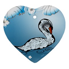 Wonderful Swan Made Of Floral Elements Heart Ornament (2 Sides) by FantasyWorld7