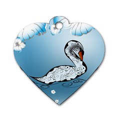 Wonderful Swan Made Of Floral Elements Dog Tag Heart (one Side)