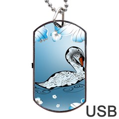 Wonderful Swan Made Of Floral Elements Dog Tag Usb Flash (two Sides)  by FantasyWorld7