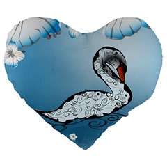 Wonderful Swan Made Of Floral Elements Large 19  Premium Heart Shape Cushions