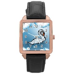 Wonderful Swan Made Of Floral Elements Rose Gold Watches by FantasyWorld7