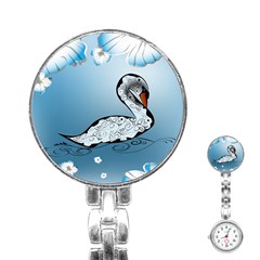 Wonderful Swan Made Of Floral Elements Stainless Steel Nurses Watches