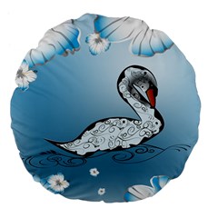 Wonderful Swan Made Of Floral Elements Large 18  Premium Flano Round Cushions