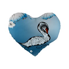 Wonderful Swan Made Of Floral Elements Standard 16  Premium Flano Heart Shape Cushions