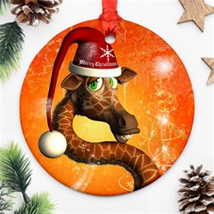 Funny Cute Christmas Giraffe With Christmas Hat Ornament (round) 