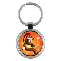 Funny Cute Christmas Giraffe With Christmas Hat Key Chains (round) 