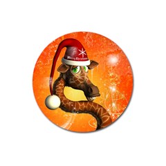 Funny Cute Christmas Giraffe With Christmas Hat Magnet 3  (round)